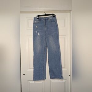 SHEIN Blue Boyfriend Jeans with Distressed Details